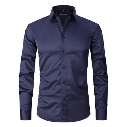 Solid Color Amazon Stretchy Plus-Size Men's Long-Sleeve Shirt, Men's Fashion Shirt, Slim Fit Outerwear