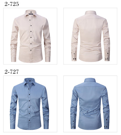 Solid Color Amazon Stretchy Plus-Size Men's Long-Sleeve Shirt, Men's Fashion Shirt, Slim Fit Outerwear