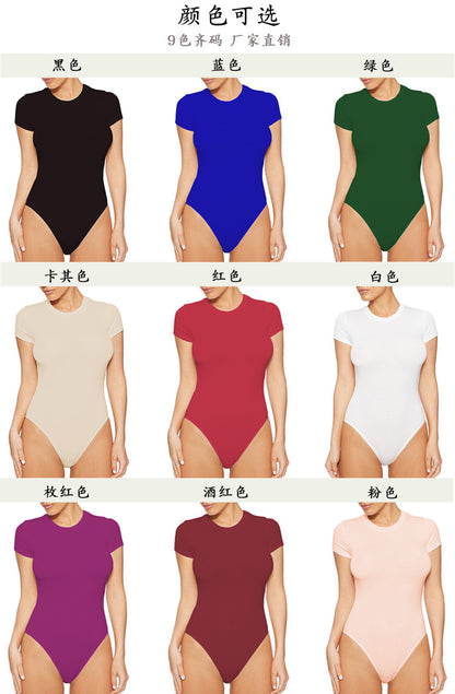 2025 summer new casual women's clothing Europe and the United States cross-border short sleeve jumpsuit foreign trade tight jumpsuit bodysuit