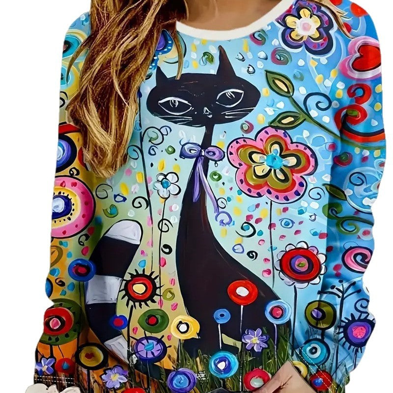 Crew-neck Top With 3D Animal All-over Print Faux-fleece Hoodie