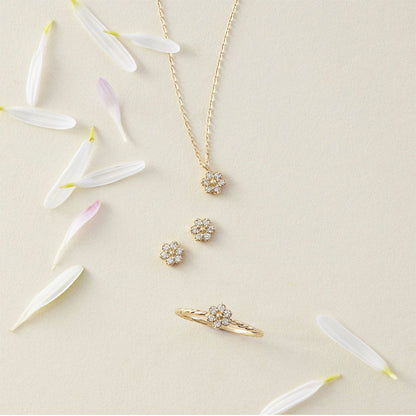 Frisches, süßes und schlichtes Blumen-Set: Ring und Halskette aus Sterlingsilber