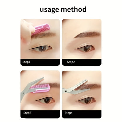 Eyebrow Trimmer Scissor with Comb Facial Hair Removal Grooming Shaping Shaver Cosmetic Makeup Accessories, Eyebrow Grooming Kit, Scissers for Eyebrow, Eyebrow Kit for Women, Eyebrow Stamp Kit Set, Eyebrow Clippers