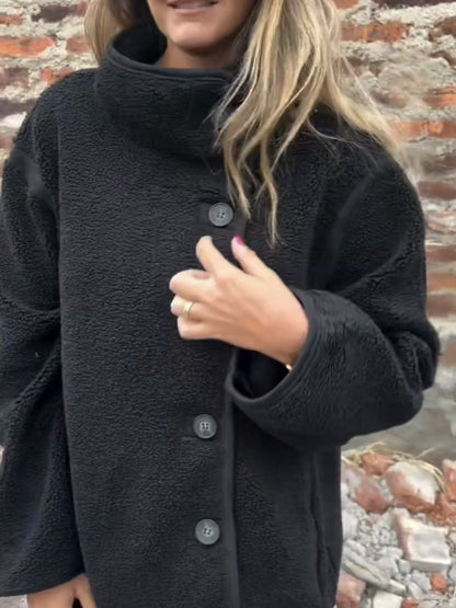 Button Furry Coat Lapel Button Loose And Warm Fleece Shirt