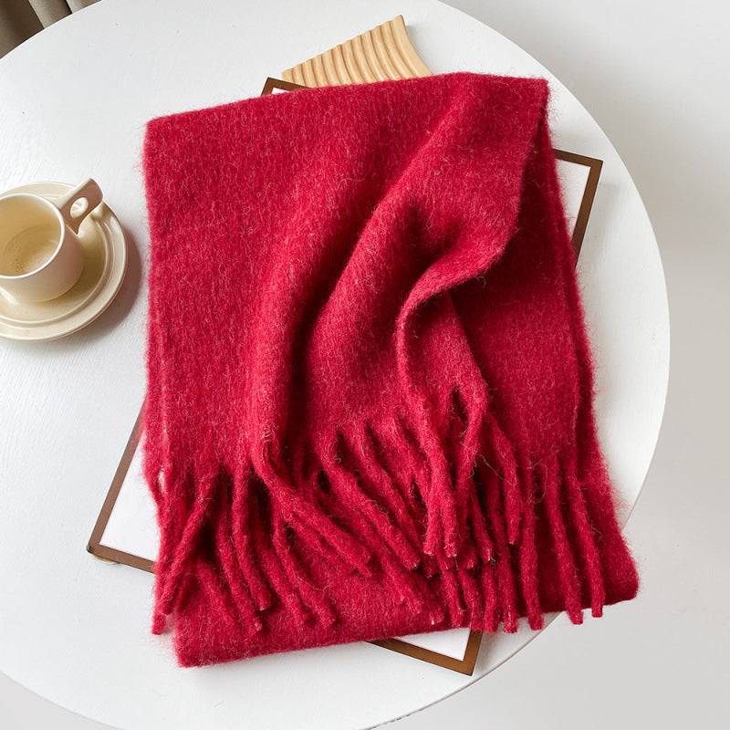 Mellard Merino Wool Korean-Style Relaxed-Feel Solid-Color Brushed Warm Scarf For Women