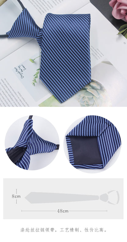 Factory In-Stock Zipper Tie Men's Formal Business 8cm Lazy Tie Red Black Striped Workplace Striped Tie