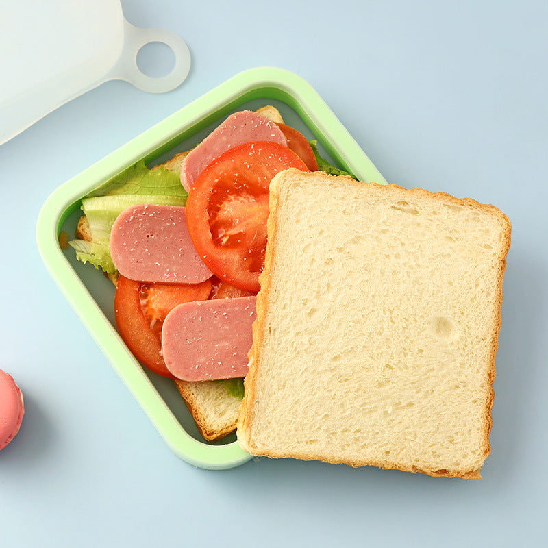Tragbare Silikon-Sandwichbox, Toast-Lunchbox, Bento-Box, mikrowellen- und kühlschrankgeeigneter Lebensmittelbehälter, Aufbewahrungsbeutel