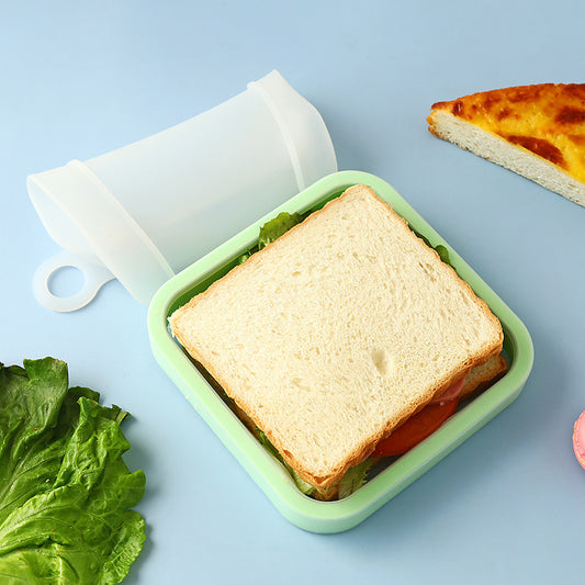 Tragbare Silikon-Sandwichbox, Toast-Lunchbox, Bento-Box, mikrowellen- und kühlschrankgeeigneter Lebensmittelbehälter, Aufbewahrungsbeutel