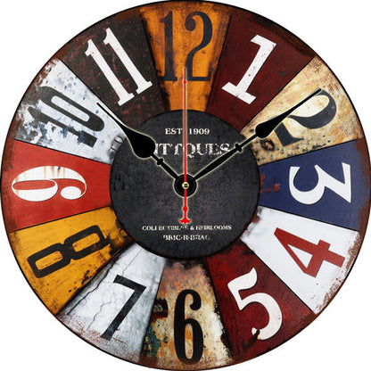 Retro Creative Wooden Wall Clock Alarm Clock