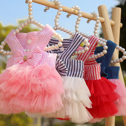 New Dog Clothes Striped Suspender Skirt