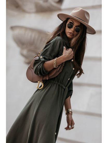 Women's Fashion Long Sleeve Mid-length Lace Up Dress