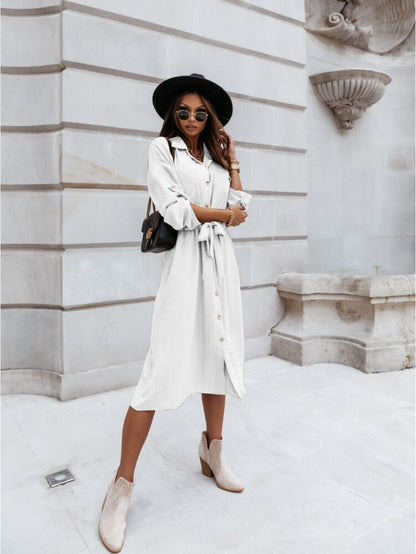 Women's Fashion Long Sleeve Mid-length Lace Up Dress