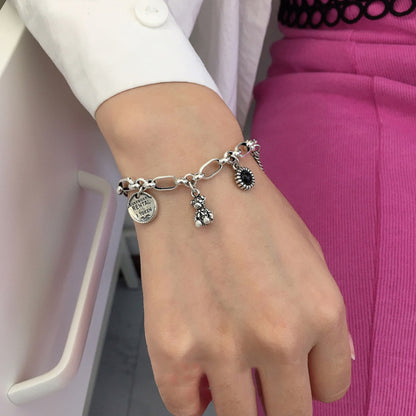 Minimal Design Sense Bracelet For Women Sterling Silver Luck Bear Bunny Letters