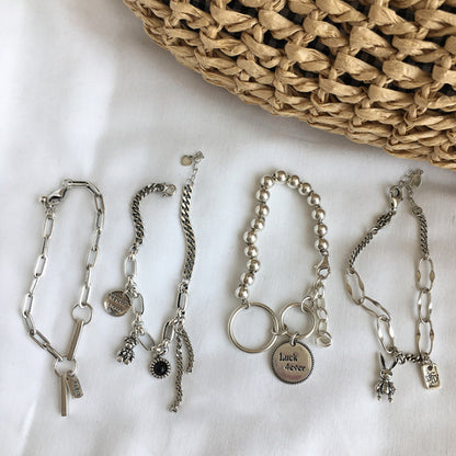 Minimal Design Sense Bracelet For Women Sterling Silver Luck Bear Bunny Letters