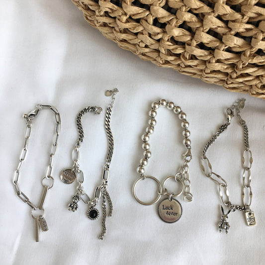 Minimal Design Sense Bracelet For Women Sterling Silver Luck Bear Bunny Letters