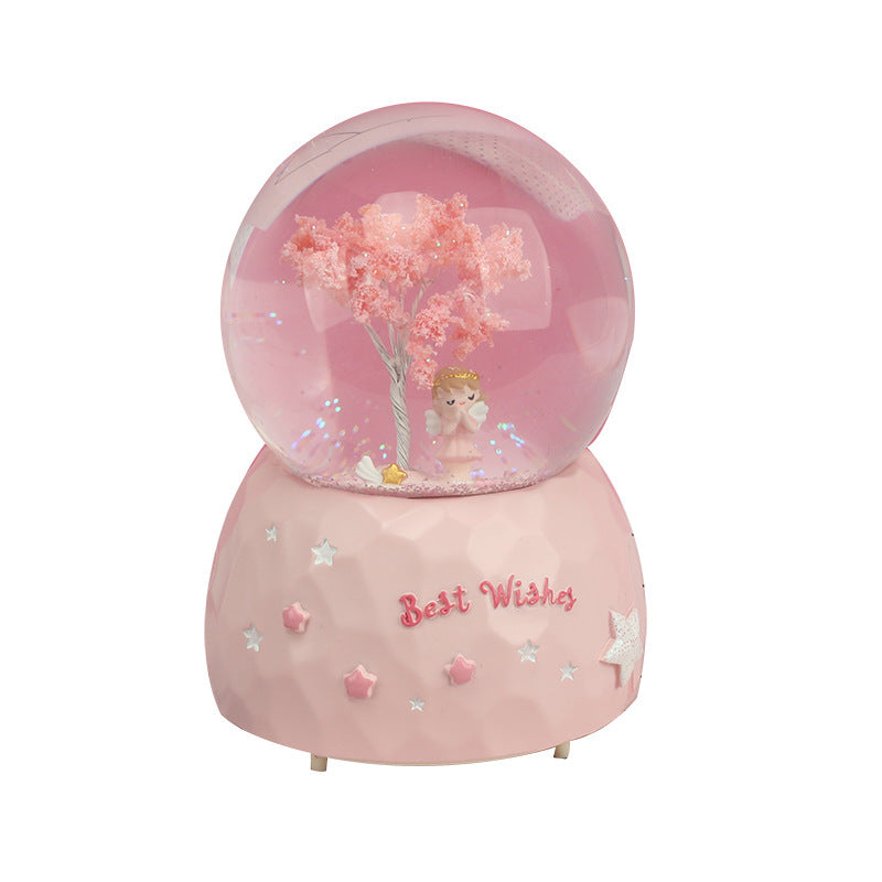 Home Furnishings Valentine's Day Gift Creative Angel Girl Couple Light Snow Crystal Ball
