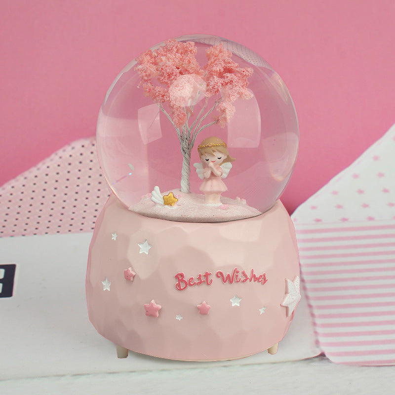 Home Furnishings Valentine's Day Gift Creative Angel Girl Couple Light Snow Crystal Ball