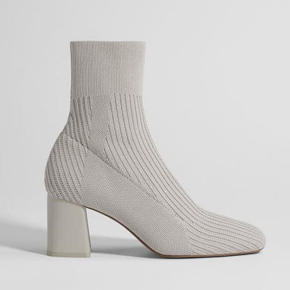 Square Toe All-Match High-Heel Knitted Stretch Sock Boots