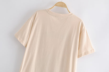 European And American Summer New Fashion Ins Casual Loose Mid-length Palm Paulownia Print Short-sleeved T-shirt