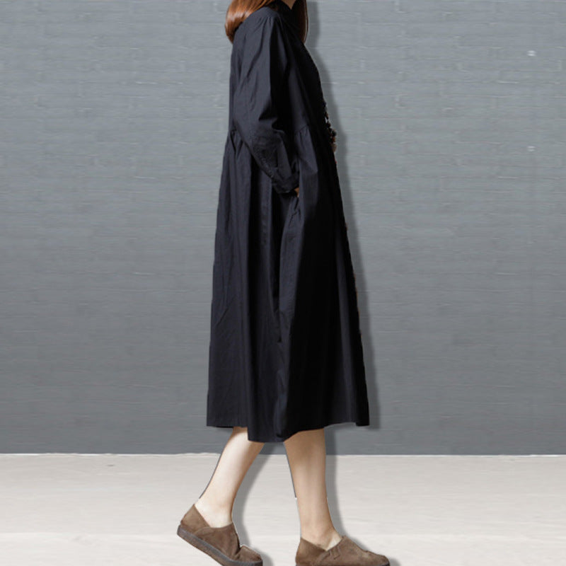 Fashion Solid Color Long-sleeved Dress Mid-length Lapel