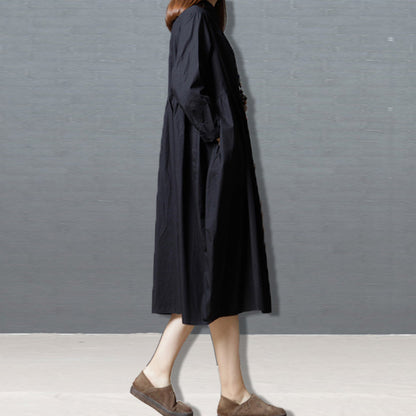 Fashion Solid Color Long-sleeved Dress Mid-length Lapel