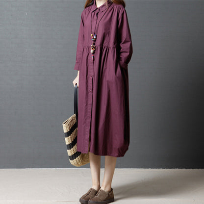 Fashion Solid Color Long-sleeved Dress Mid-length Lapel