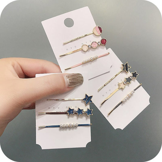 South Korea Ins Net Red Pearl Hairpin Set Hairpin Girl Word Clip Combination Side Bangs Clip Grabbing Clip