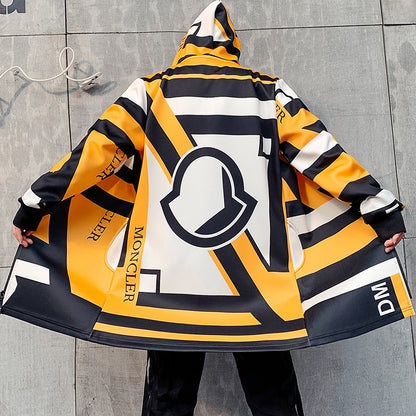 Korean Style Color-blocking Striped Mid-length Trench Coat