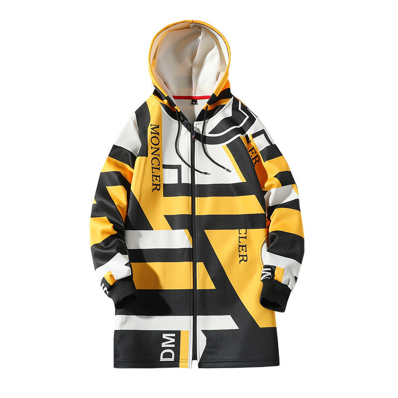 Korean Style Color-blocking Striped Mid-length Trench Coat