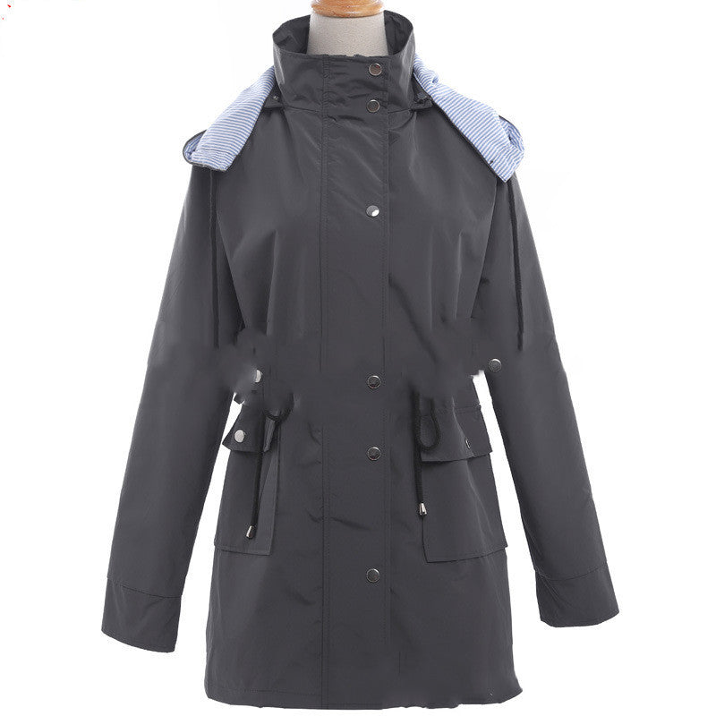 Casual hooded waist coat mid-length ladies trench coat