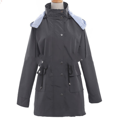 Casual hooded waist coat mid-length ladies trench coat