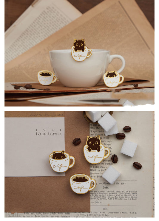 Coffee Cat Designer Original Brooch Creative Badge Cute Couple Cat Queen's Day Gift Jewelry