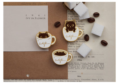Coffee Cat Designer Original Brooch Creative Badge Cute Couple Cat Queen's Day Gift Jewelry