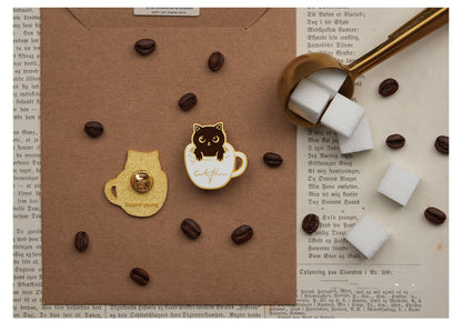 Coffee Cat Designer Original Brooch Creative Badge Cute Couple Cat Queen's Day Gift Jewelry