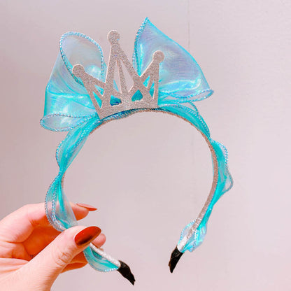 Hd1169A1 Korean Princess Wind Bright Face Mermaid Ji Net Yarn Bow Bright Diamond Crown Children'S Headband Headband Hair Accessories