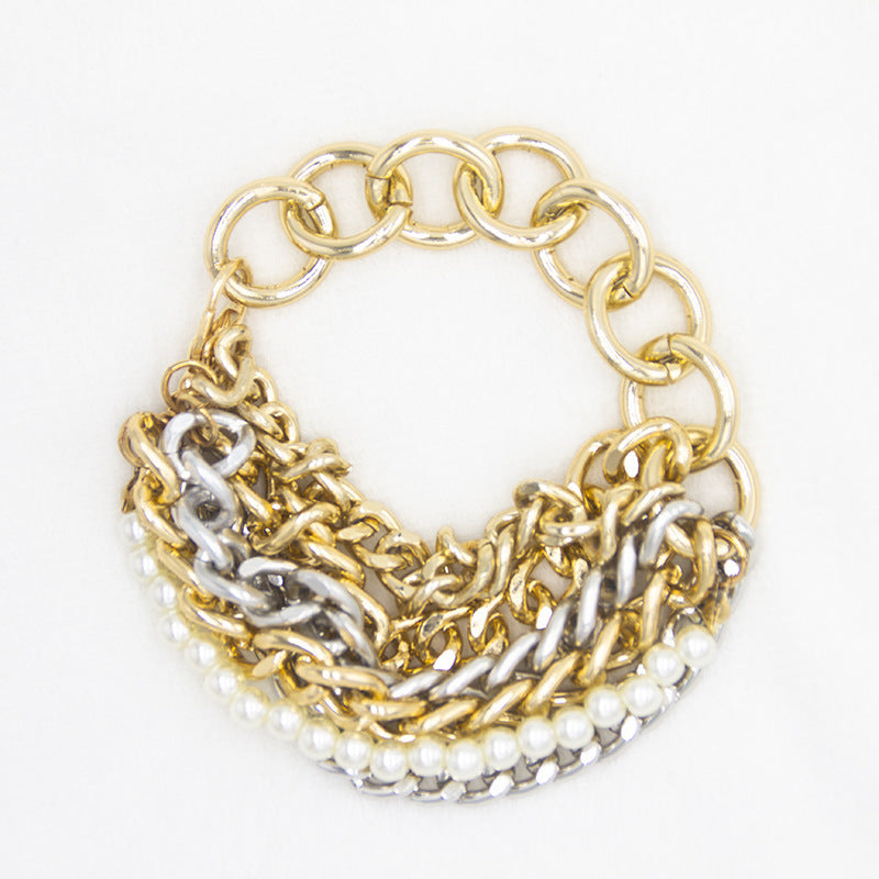 Women's Palace Pearl Bracelet Gold and Silver Mixed Color Multilayer Bracelet