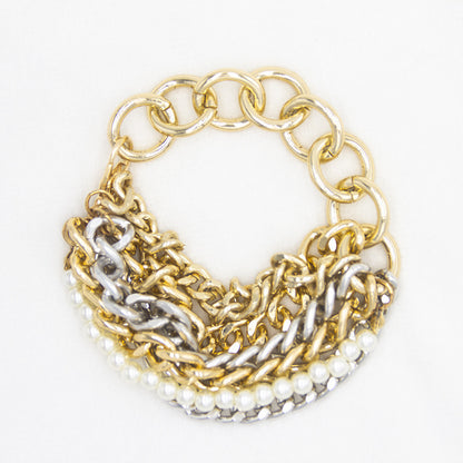 Women's Palace Pearl Bracelet Gold and Silver Mixed Color Multilayer Bracelet