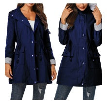 Casual hooded waist coat mid-length ladies trench coat