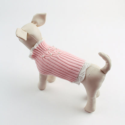 Knitted Teddy Dog Sweater with Rhinestone Lace