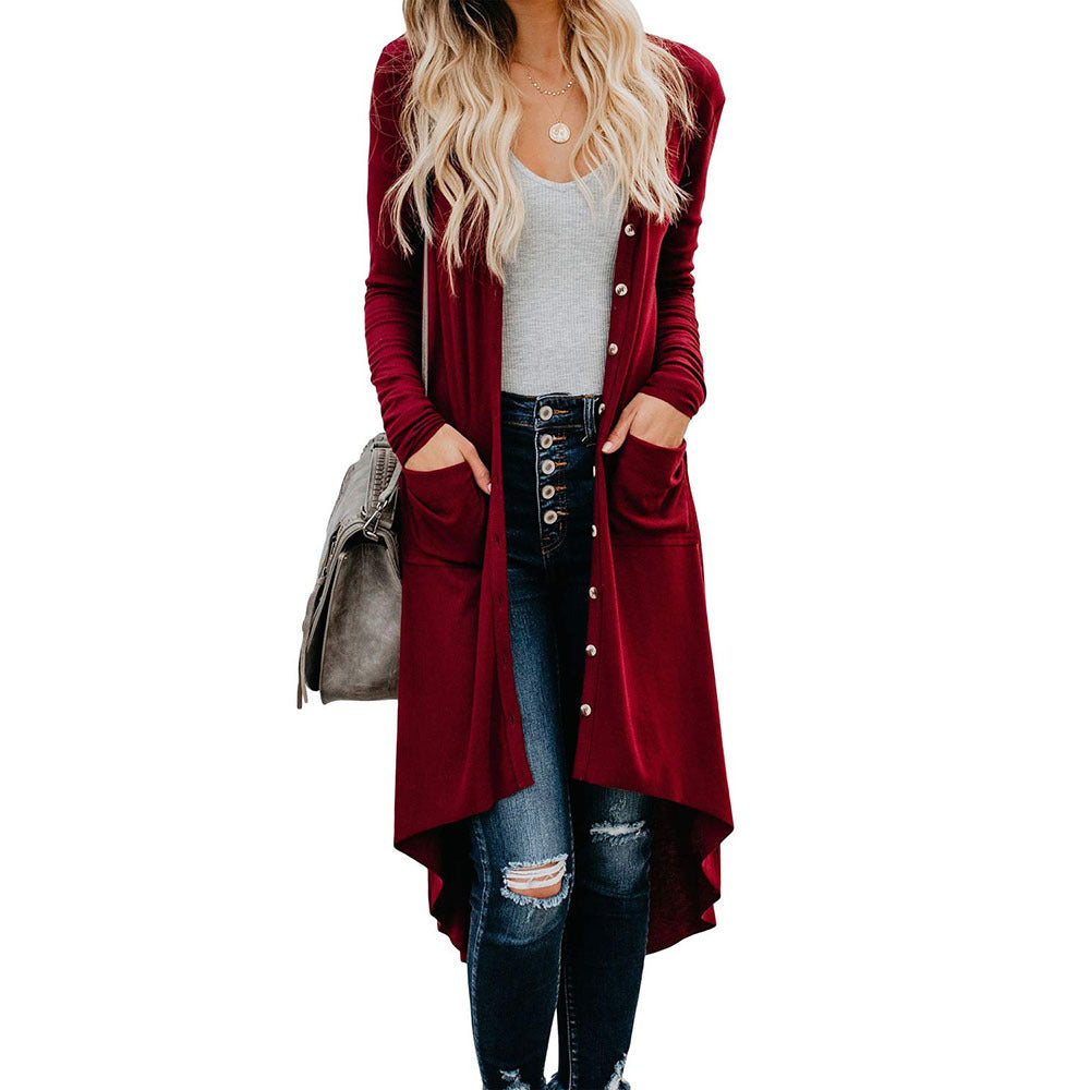 Mid-length Long-Sleeved Button Sweater Coat