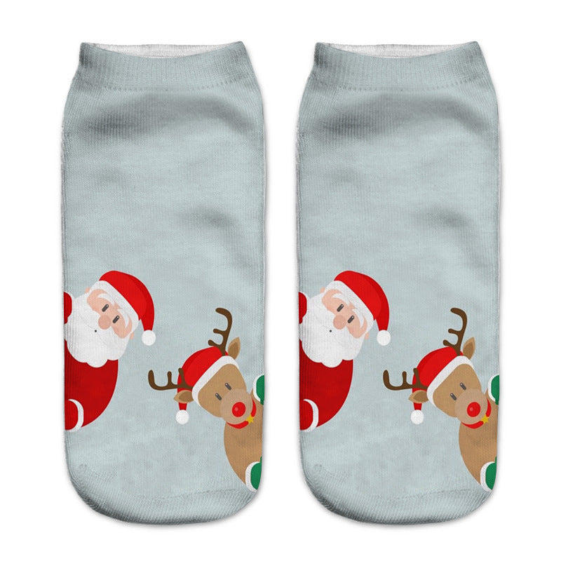 New 3D Printed Christmas Pattern Women's Boat Socks