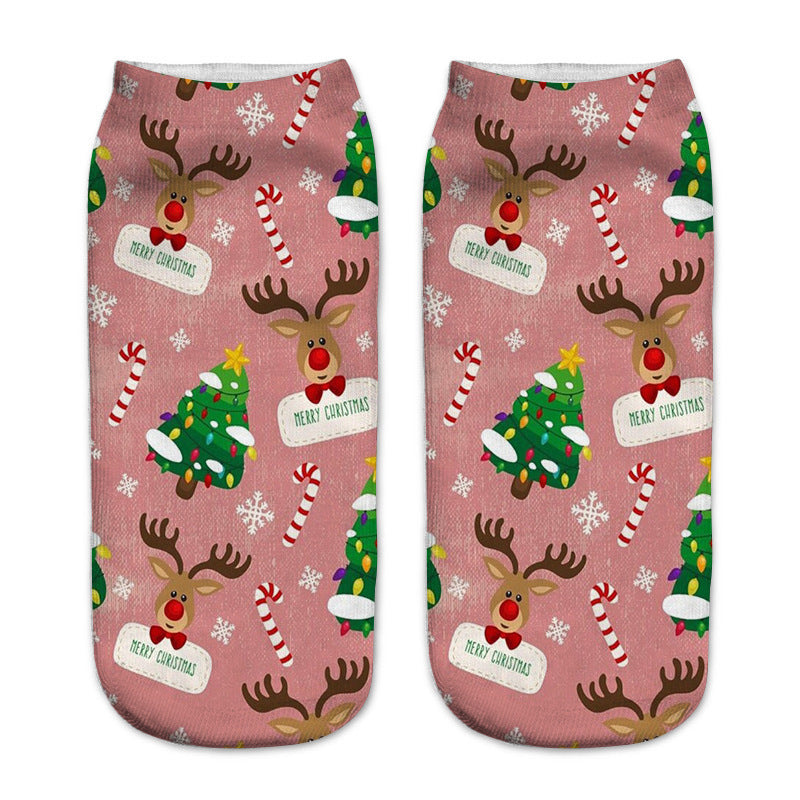 New 3D Printed Christmas Pattern Women's Boat Socks