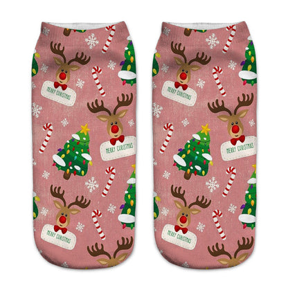 New 3D Printed Christmas Pattern Women's Boat Socks