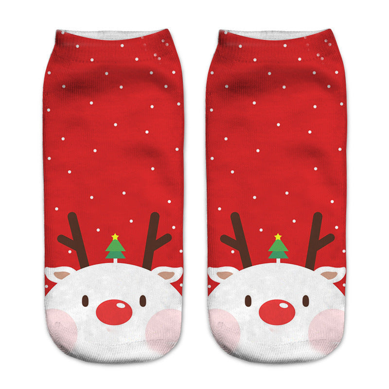 New 3D Printed Christmas Pattern Women's Boat Socks