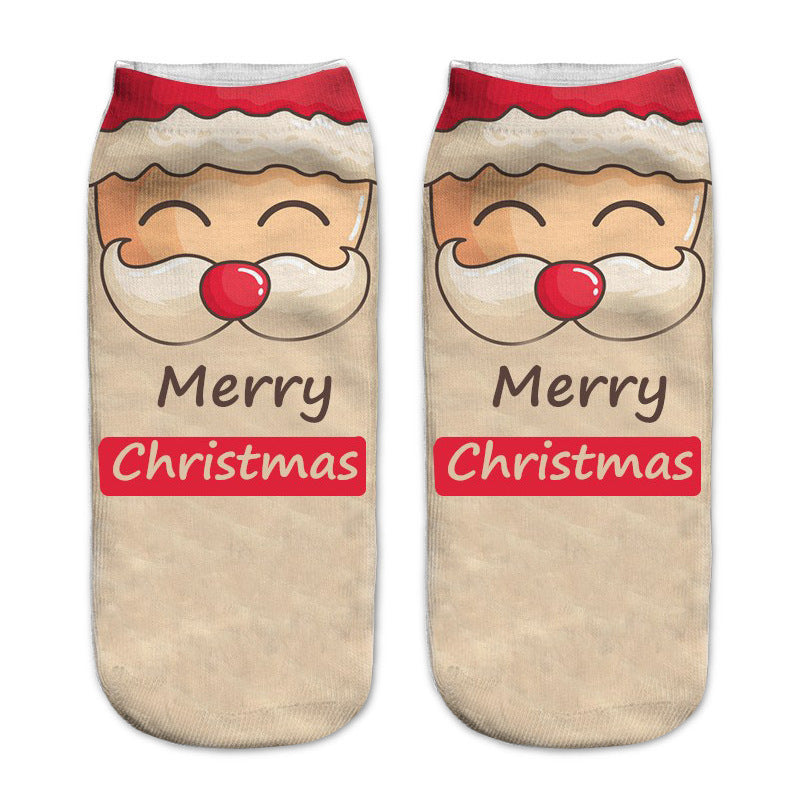New 3D Printed Christmas Pattern Women's Boat Socks
