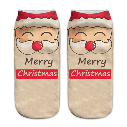 New 3D Printed Christmas Pattern Women's Boat Socks