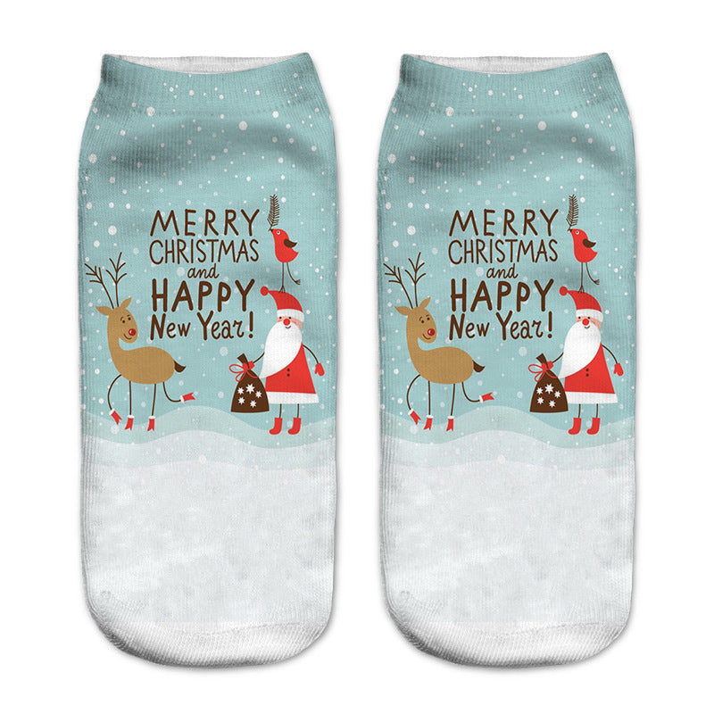 New 3D Printed Christmas Pattern Women's Boat Socks