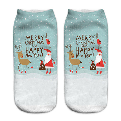 New 3D Printed Christmas Pattern Women's Boat Socks