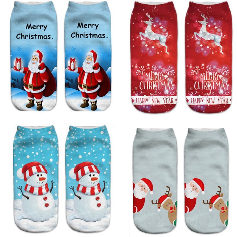 New 3D Printed Christmas Pattern Women's Boat Socks