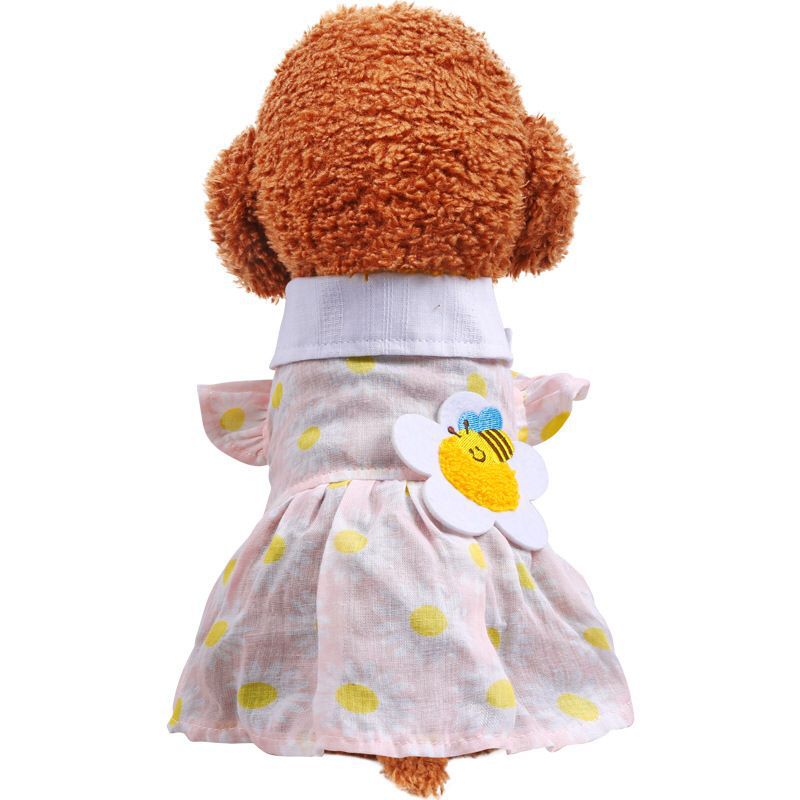 New Pet Clothes Cat Clothes Yellow Plaid Sunflower Bee Skirt