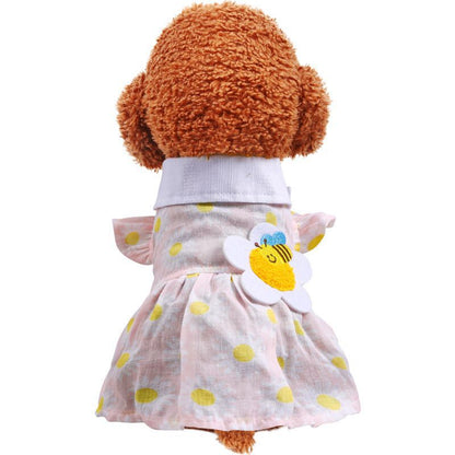 New Pet Clothes Cat Clothes Yellow Plaid Sunflower Bee Skirt